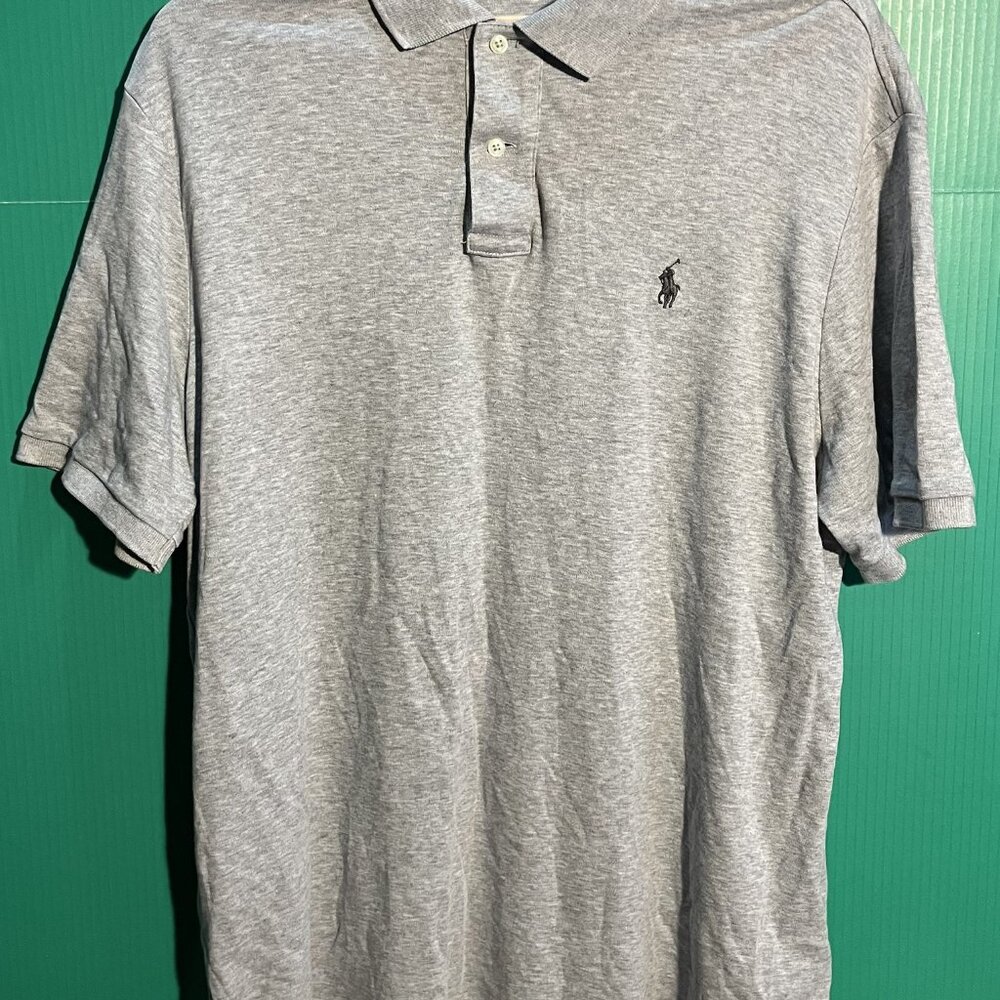 Polo Ralph Lauren Gray Heather Polo Shirt Men’s L – Soft Cotton Knit Short Sleev